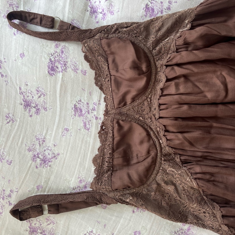 Lace-Trimmed Brown Minidress